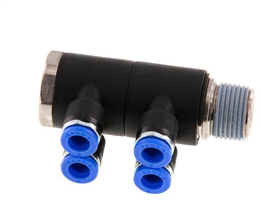 6mm x R3/8'' Manifold à 4 voies avec filetage mâle Laiton/PA 66 NBR Rotatif