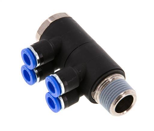6mm x R3/8'' Manifold à 4 voies avec filetage mâle Laiton/PA 66 NBR Rotatif