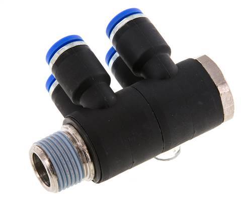 8mm x R3/8'' Manifold à 4 voies avec filetage mâle Laiton/PA 66 NBR Rotatif