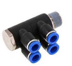 8mm x R3/8'' Manifold à 4 voies avec filetage mâle Laiton/PA 66 NBR Rotatif