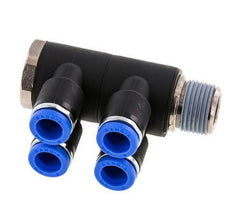 8mm x R3/8'' Manifold à 4 voies avec filetage mâle Laiton/PA 66 NBR Rotatif