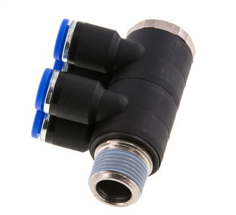 8mm x R3/8'' Manifold à 4 voies avec filetage mâle Laiton/PA 66 NBR Rotatif