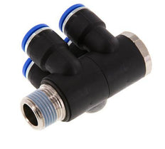 10mm x R3/8'' 4-way Manifold Push-in Fitting with Male Threads Brass/PA 66 NBR Rotatable