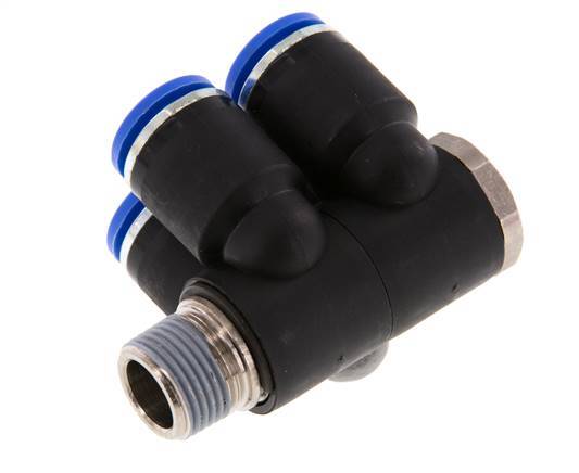 12mm x R3/8'' 4-way Manifold Push-in Fitting with Male Threads Brass/PA 66 NBR Rotatable