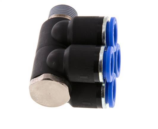 12mm x R3/8'' Manifold à 4 voies avec filetage mâle Laiton/PA 66 NBR rotatif
