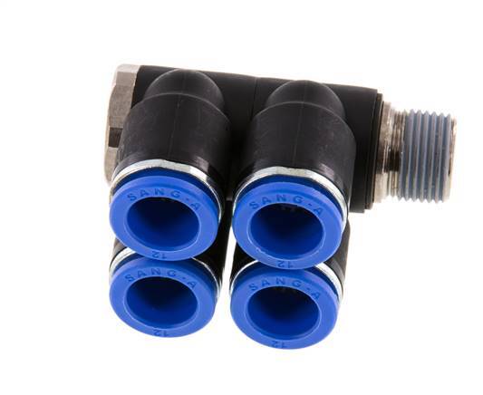 12mm x R3/8'' Manifold à 4 voies avec filetage mâle Laiton/PA 66 NBR rotatif