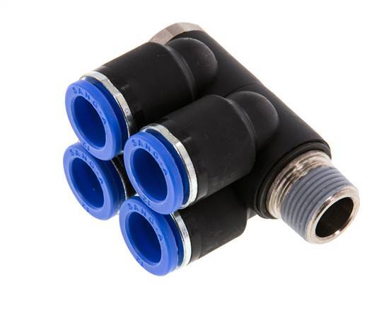 12mm x R3/8'' Manifold à 4 voies avec filetage mâle Laiton/PA 66 NBR rotatif