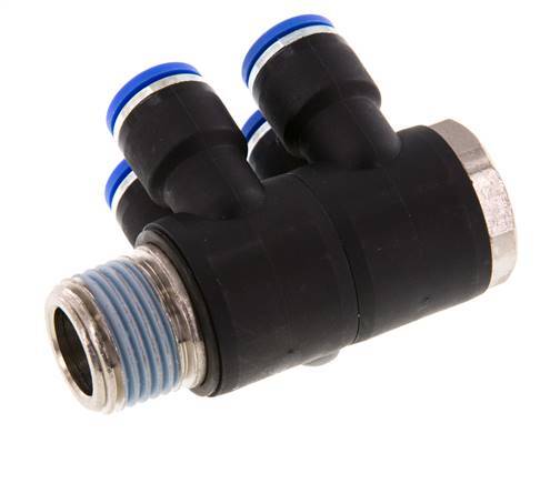 10mm x R1/2'' Manifold à 4 voies avec filetage mâle laiton/PA 66 NBR rotatif