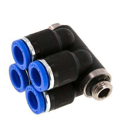 8mm x G1/8'' Manifold à 4 voies avec filetage mâle Laiton/PA 66 NBR Rotatif