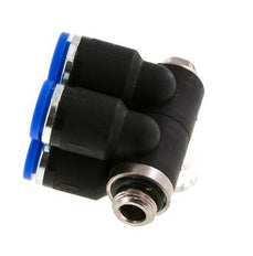 8mm x G1/8'' 4-way Manifold Push-in Fitting with Male Threads Brass/PA 66 NBR Rotatable