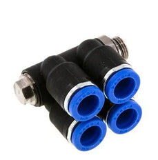 8mm x G1/8'' 4-way Manifold Push-in Fitting with Male Threads Brass/PA 66 NBR Rotatable
