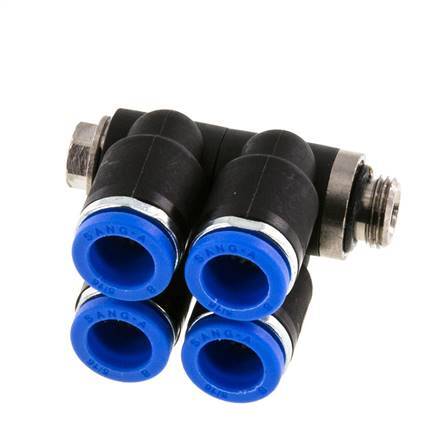 8mm x G1/8'' Manifold à 4 voies avec filetage mâle Laiton/PA 66 NBR Rotatif