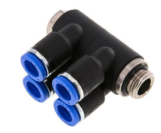 8mm x G1/4'' Manifold à 4 voies avec filetage mâle Laiton/PA 66 NBR Rotatif