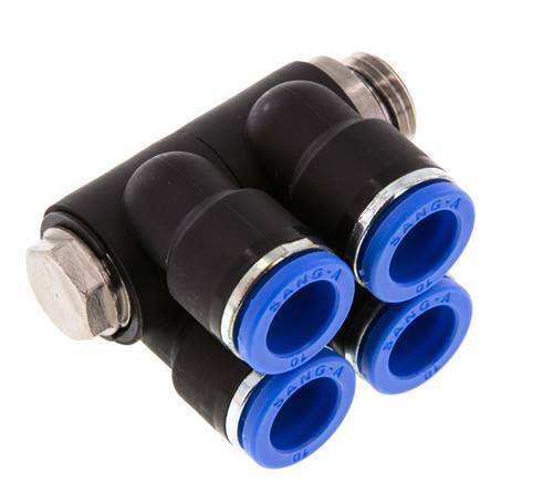 10mm x G1/4'' Manifold à 4 voies avec filetage mâle Laiton/PA 66 NBR rotatif