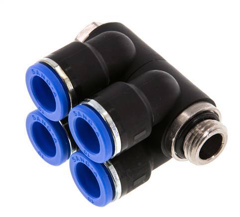 10mm x G1/4'' Manifold à 4 voies avec filetage mâle Laiton/PA 66 NBR rotatif