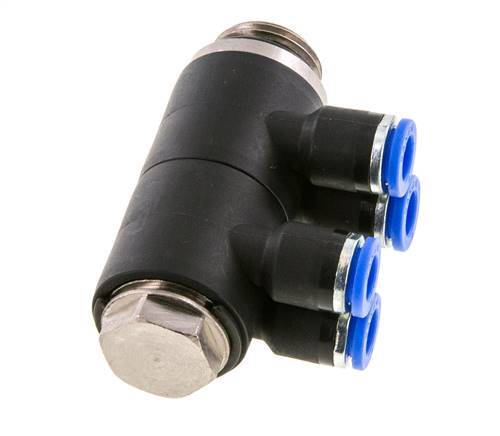 6mm x G3/8'' Manifold à 4 voies avec filetage mâle Laiton/PA 66 NBR Rotatif