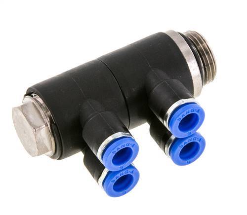 6mm x G3/8'' Manifold à 4 voies avec filetage mâle Laiton/PA 66 NBR Rotatif