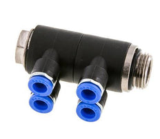 6mm x G3/8'' Manifold à 4 voies avec filetage mâle Laiton/PA 66 NBR Rotatif