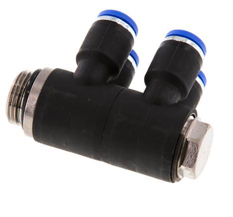8mm x G3/8'' Manifold à 4 voies avec filetage mâle Laiton/PA 66 NBR Rotatif
