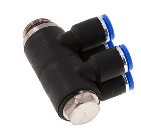 8mm x G3/8'' Manifold à 4 voies avec filetage mâle Laiton/PA 66 NBR Rotatif