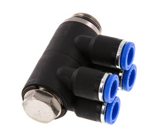 8mm x G3/8'' Manifold à 4 voies avec filetage mâle Laiton/PA 66 NBR Rotatif