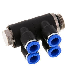 8mm x G3/8'' Manifold à 4 voies avec filetage mâle Laiton/PA 66 NBR Rotatif