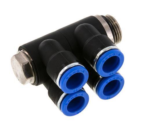 10mm x G3/8'' Manifold à 4 voies avec filetage mâle Laiton/PA 66 NBR rotatif