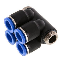 12mm x G3/8'' 4-way Manifold Push-in Fitting with Male Threads Brass/PA 66 NBR Rotatable
