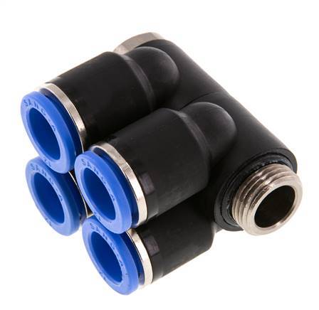 12mm x G3/8'' Manifold à 4 voies avec filetage mâle laiton/PA 66 NBR rotatif