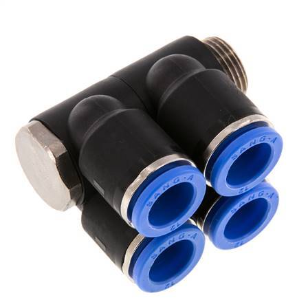 12mm x G3/8'' Manifold à 4 voies avec filetage mâle laiton/PA 66 NBR rotatif