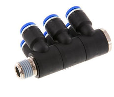 8mm x R1/4'' Manifold à 6 voies avec filetage mâle Laiton/PA 66 NBR Rotatif