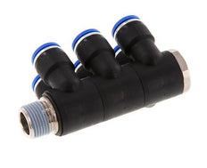 10mm x R3/8'' 6-way Manifold Push-in Fitting with Male Threads Brass/PA 66 NBR Rotatable