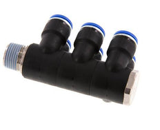10mm x R3/8'' 6-way Manifold Push-in Fitting with Male Threads Brass/PA 66 NBR Rotatable
