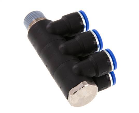10mm x R3/8'' Manifold à 6 voies avec filetage mâle Laiton/PA 66 NBR Rotatif