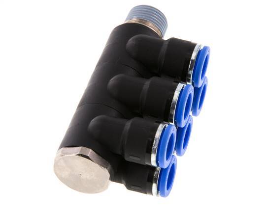 10mm x R3/8'' Manifold à 6 voies avec filetage mâle Laiton/PA 66 NBR Rotatif