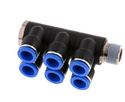 10mm x R3/8'' Manifold à 6 voies avec filetage mâle Laiton/PA 66 NBR Rotatif