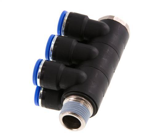 10mm x R3/8'' Manifold à 6 voies avec filetage mâle Laiton/PA 66 NBR Rotatif