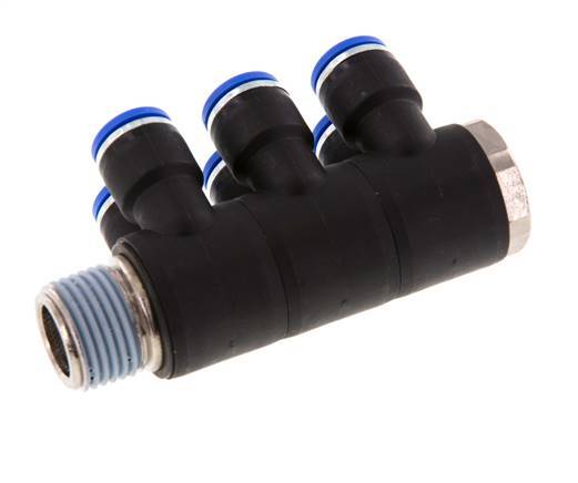 10mm x R1/2'' Manifold à 6 voies avec filetage mâle Laiton/PA 66 NBR Rotatif