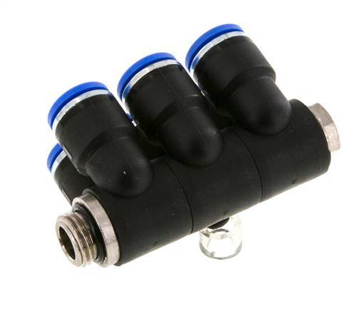 10mm x G1/4'' 6-way Manifold Push-in Fitting with Male Threads Brass/PA 66 NBR Rotatable
