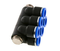 10mm x G1/4'' 6-way Manifold Push-in Fitting with Male Threads Brass/PA 66 NBR Rotatable