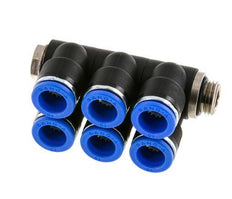 10mm x G1/4'' Manifold à 6 voies avec filetages mâles Laiton/PA 66 NBR Rotatif