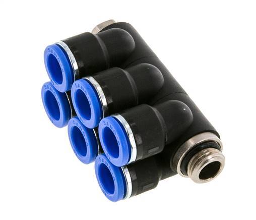 10mm x G1/4'' Manifold à 6 voies avec filetages mâles Laiton/PA 66 NBR Rotatif