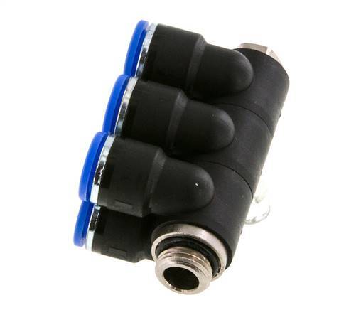 10mm x G1/4'' Manifold à 6 voies avec filetages mâles Laiton/PA 66 NBR Rotatif