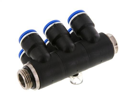 10mm x G3/8'' Manifold à 6 voies avec filetage mâle Laiton/PA 66 NBR rotatif