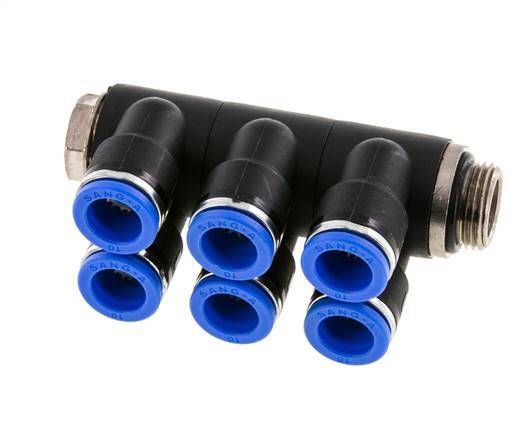 10mm x G3/8'' Manifold à 6 voies avec filetage mâle Laiton/PA 66 NBR rotatif