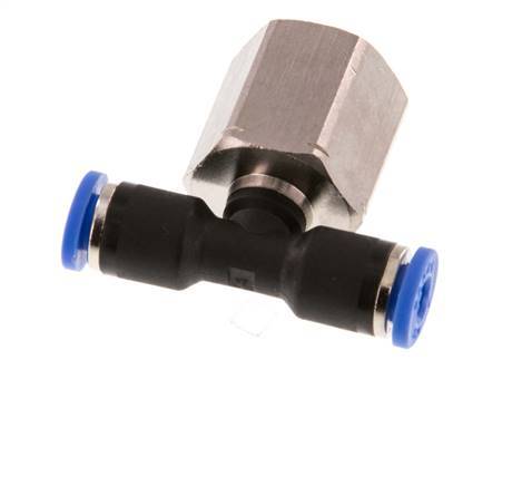 4mm x G1/4'' Inline Tee Push-in Fitting with Female Threads Brass/PA 66 NBR Rotatable [2 Pieces]