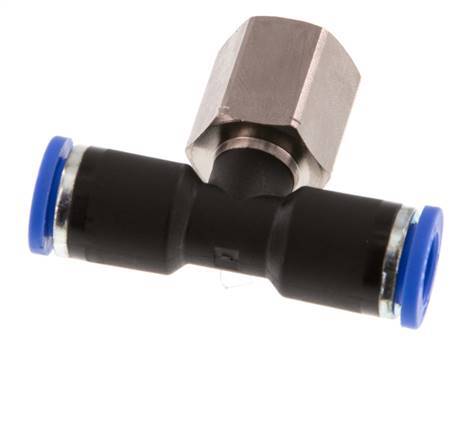 8mm x G1/4'' Inline Tee Push-in Fitting with Female Threads Brass/PA 66 NBR Rotatable [2 Pieces]