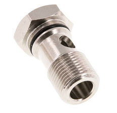 Boulon Banjo 1 voie en laiton nickelé avec filetage mâle G3/8'' NBR [2 Pièces].