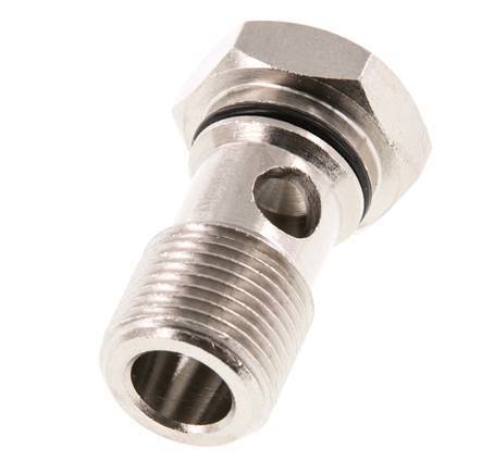 Boulon Banjo 1 voie en laiton nickelé avec filetage mâle G3/8'' NBR [2 Pièces].