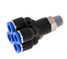 6mm x R1/8'' 4-way Y Manifold Push-in Fitting with Male Threads Brass/PA 66 NBR Rotatable